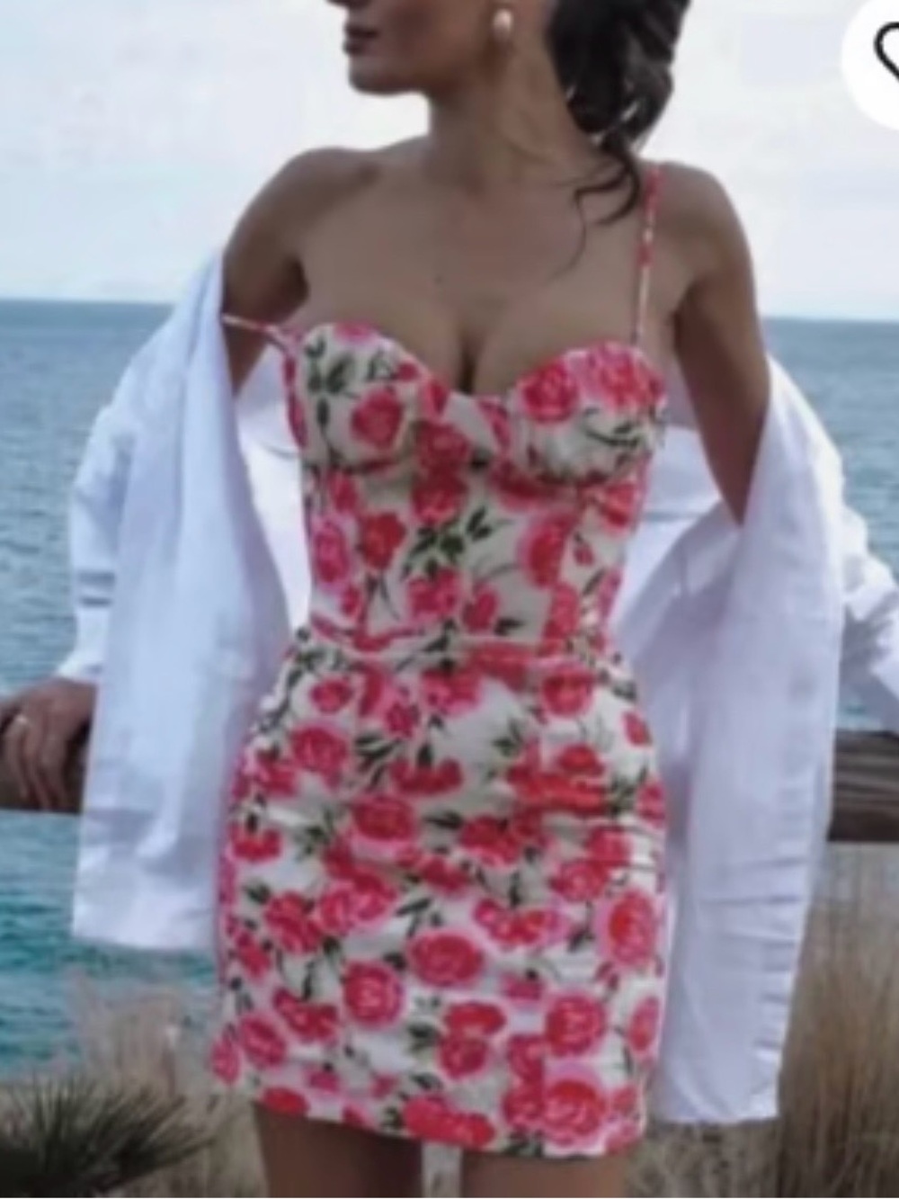 Zara Floral Sweetheart Bodycon Mini Dress in Pink